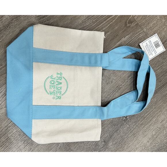 Trader Joe’s Mini Pastel Blue Canvas Tote Bag Limited New With Tags SHIP ASAP - Picture 5 of 6